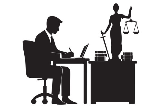 black silhouette lawyer writing at desk clip art preview