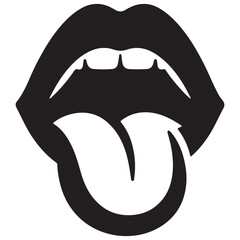 Black and white vector illustration of mouth with tongue out