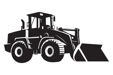 Bulldozer front loader silhouette vector illustration for construction projects