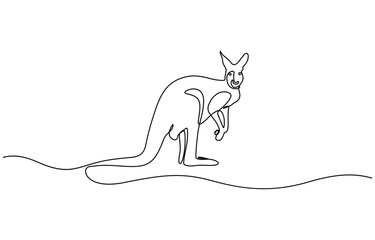Continuous single line sketch drawing of kangaroo Australia endemic animal mammals wild life, Single line continuous drawing of kangaroo simple vector of standing kangaroo line art illustration.