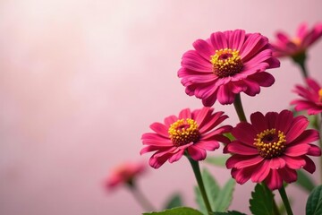 Obraz premium Large showy zinnia flowers against a light background, nature, colors