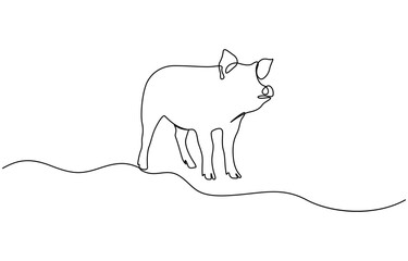 Pig one line continuous drawing. Piggy silhouette. Farm animal continuous one line illustration, A minimalist line art illustration of a pig, created with clean, continuous lines for wall decoration.