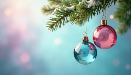 Pastel-colored glass ornaments hang from the cloud-shaped tree top, dreamy, tree, cloudy