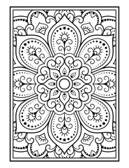 Outline floral pattern in mehndi style for coloring book page. Antistress for adults and children. Doodle ornament in black and white. Hand draw vector illustration.