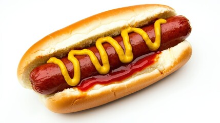 Freshly Grilled Hot Dog in Bun with Ketchup and Mustard Isolated