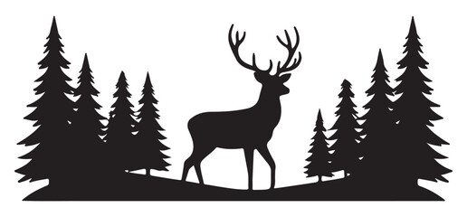 Deer in Forest Silhouette Vector Nature Wildlife Graphic Download