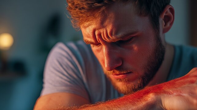 Sad Young Man Portrait Dramatic Lighting Serious Expression Emotional Man Close Up Photography Reddish Tone Intense Feeling Pensive Mood Thoughtful   