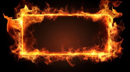 Fiery frame with vibrant orange flames dancing around a rectangular void
