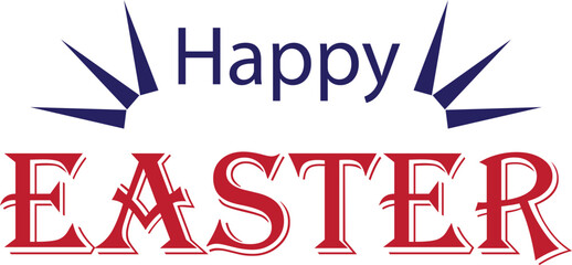 Happy Easter text icon. Colorful vector sale concept, bunny cartoon cute banner. Greeting and present for Easter Day. Promotion and shopping template for Easter isolated on transparent background.