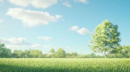 Obraz premium Bright Sunny Day in Lush Green Meadow with Single Tree