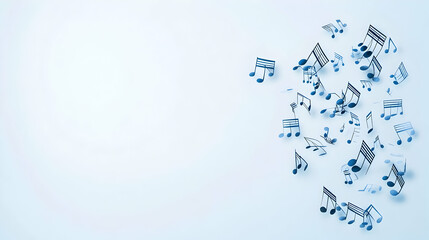 Abstract Blue Music Notes Floating On Light Blue Background Representing Sound and Melody