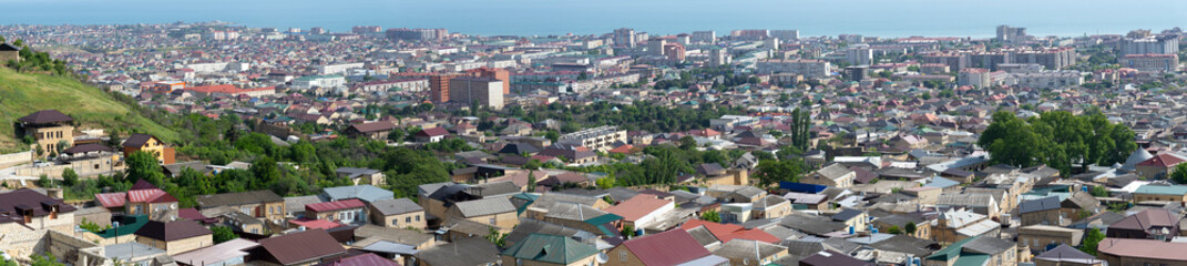 Panorama of modern Derbent, top view. Republic of Dagestan