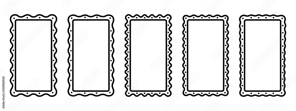 Poster collection of rectangle frames with scalloped borders. vignette templates for mirrors, photos or pic