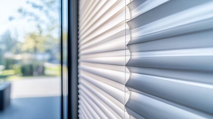 Obraz premium Elegant interior: Close-up of stylish window blinds filtering natural light