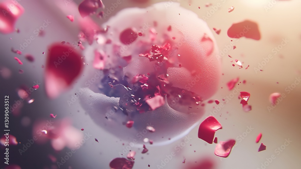 Wall mural abstract representation of a shattered sphere with colorful fragments in motion and soft light backg