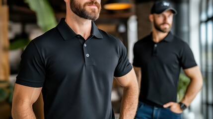 Obraz premium Stylish black polo collar t shirt displayed in a modern indoor setting