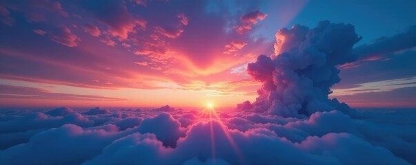 Fototapeta premium Dark indigo clouds against a radiant blue sky at sunset, dawn, daytime, mist