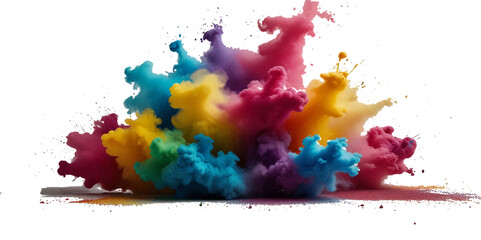 Vector watercolor rainbow multicolor splatter design background. Multicolored rainbow explosion of cloud powder paint decoration isolated on transparent background.