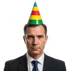 Corporate CEO in a party hat