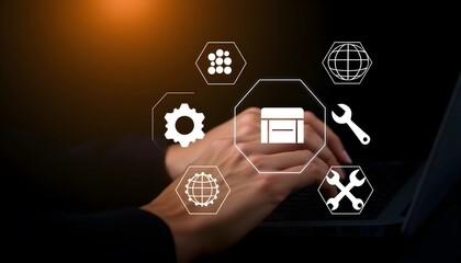 Technical support and customer service concept. Digital icon representing technical support, customer service, and 24/7 assistance. Business technology solutions for global support, service management