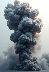 A dramatic, high-quality 4K image of an explosive smoke plume captured mid-expansion, isolated on a transparent background with an alpha channel.