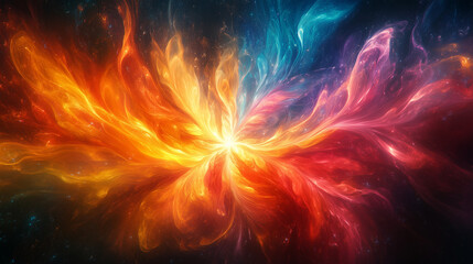 Colorful cosmic explosion of vibrant hues in a swirling formation depicting the beauty of the universe