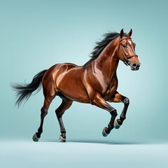 Obraz premium Majestic Brown Horse Galloping Gracefully on Light Background