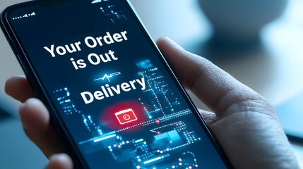 Closeup Shot of Smartphone Screen Showing Digital Notification for Delivery of Online Order E commerce and Logistics Concept