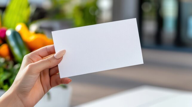 Elegant blank menu card at a vibrant outdoor brunch party