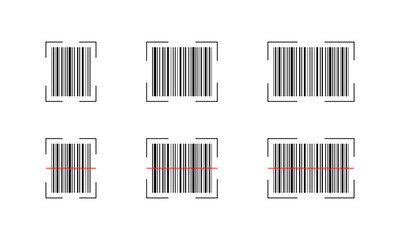 Various barcode scanning techniques highlighted with lines and frames. Vector icon