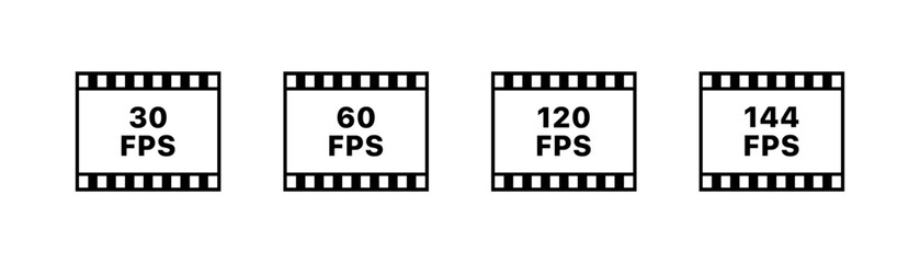 Comparison of frame rates: 30 fps vs 60 fps vs 120 fps vs 144 fps. Vector icon