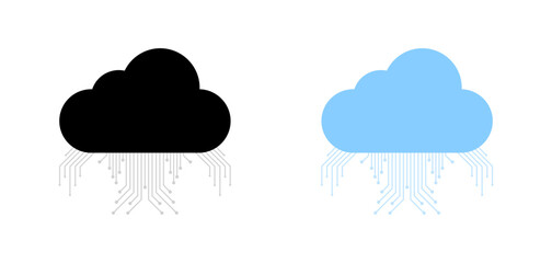 Black and blue cloud icons with circuit board design on white background. Vector icon
