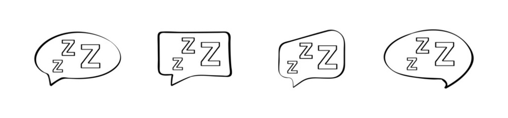 Sleepy zzz speech bubbles: hand-drawn comic art in black and white. Vector icon