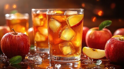 Bright, colorful apple cider in a fun cartoon style