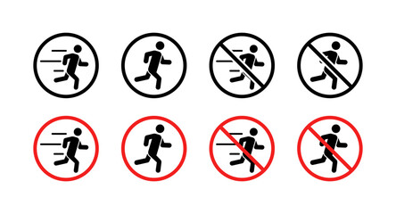 Running symbols and no running icons set in black and red. Vector icon