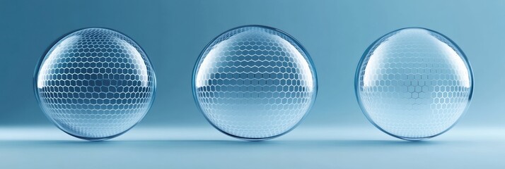 Graphic layouts for advertisements focused on glass designs showcasing hexagonal patterns