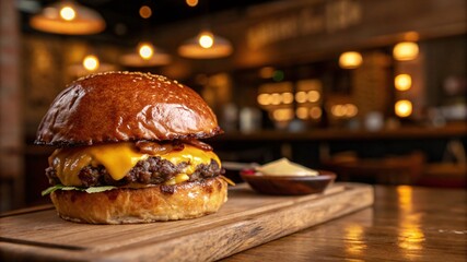 Juicy Gourmet Cheeseburger with Brioche Bun &ndash; Mouthwatering Food Photography