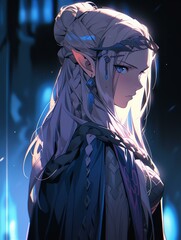 Elfin Character White Hair Jewelry Blue Lights