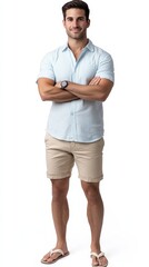 A young man models summer casual wear