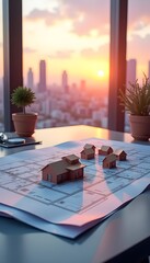 A professional conceptual background illustrating real estate portfolio sourcing and management, featuring financial data, property investment charts, and digital analytics.
