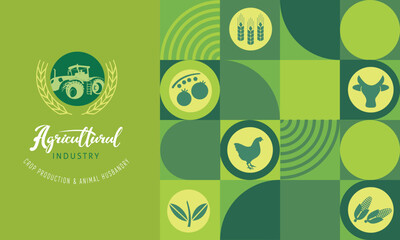 Natural banner design featuring agricultural icons of farm products.