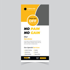 Gym and fitness workout Fitness rack card dl flyer template bodybuilding sport athletic poster brochure banner elegant 