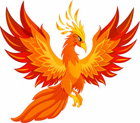 Obraz premium Majestic Burning Phoenix with Fiery Orange Flames – Isolated on White Background.