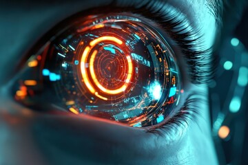 Futuristic eye design reflects advanced technology and vibrant digital patterns