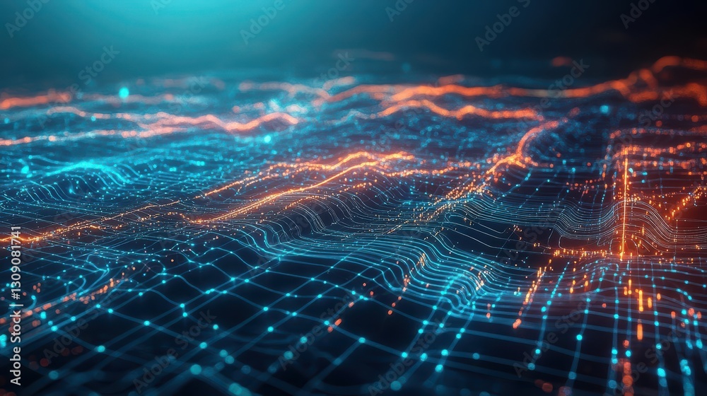 Poster intricate computer circuitry with radiant glowing lines illuminating the pathways of technology in a