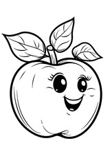 Obraz premium Happy Cartoon Apple Coloring Page – Fun Black and White Outline for Kids
