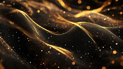 Abstract Gold Particle Waves Elegant Dark Background Luxury Design Digital Art Golden Texture Shimmering Flowing Motion Graphic Design Element Premium