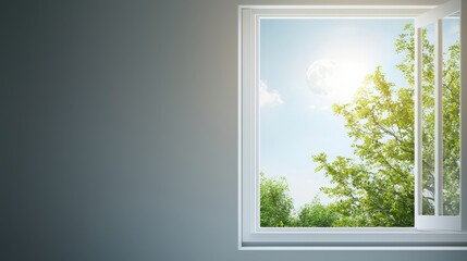 Bright Daylight Streaming Through an Open Window with Green Trees