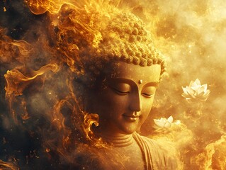 Celestial Serenity: Buddha in a Cosmic Aura of Enlightenment