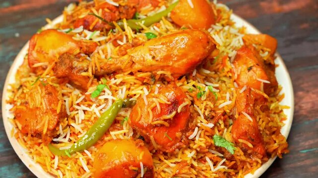 Chicken Dum Biryani &ndash; Hyderabadi Biryani &ndash; Spiced Layered Rice &ndash; A fragrant and flavorful Indian dish made with marinated chicken, aromatic basmati rice, and rich spices, slow-cooked to perfection.